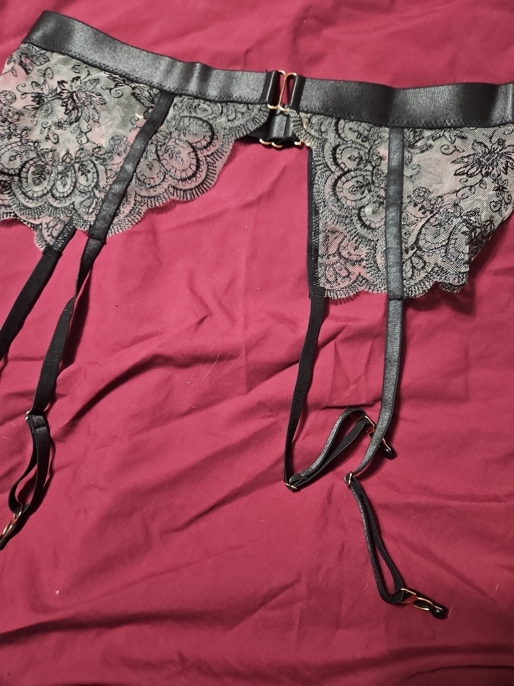 Black Lace Garter Belt with Sheer Floral Panels - Picture 7 of 7